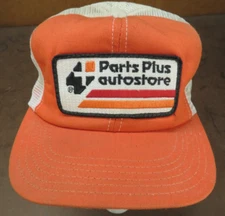 Vtg Parts Plus auto store truck car racing 1980's USA Farm Trucker hat Patch