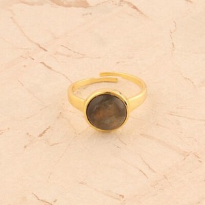Authentic Simple Design Real Labradorite 10MM Round Cabochon Gold Plated Adjustable Ring
