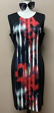 Tahari Womens Abstract Print Round Neck Sleeveless Dress Multicolor Size10 .