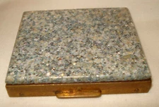 Vintage S.J. Co Fifth Avenue Blue White Glitter Powder Makeup Mirror Compact