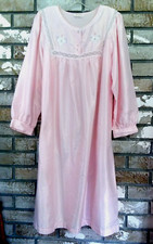 Vintage Barbizon Pink Cuddleskin Nightgown Satiny w/ Lace Long Sleeve Poly Blend