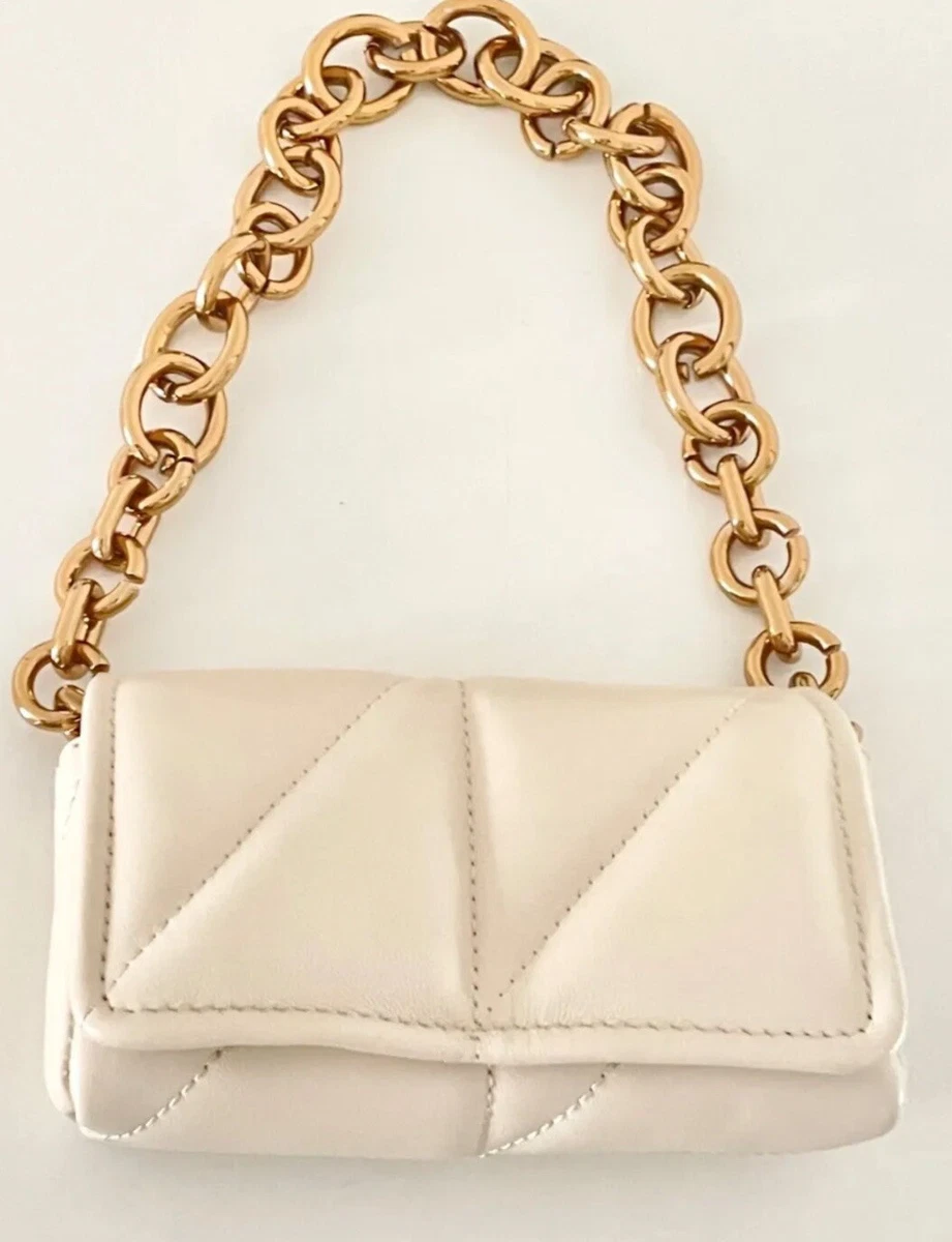 ZARA WOMENS QUILTED LEATHER MINI BAG HANDBAG PURSE OFF WHITE W