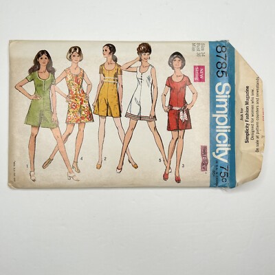 1970s Simplicity Sewing Pattern 8785 Mini Pant-Dress Size 14 Bust 36 COMPLETE
