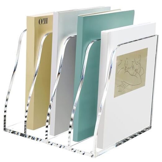 Acrylic Desk File Organizer, 4 Vertical Compartments Clear 4 Slots File Folder-image