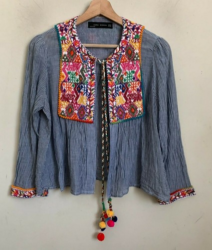 zara blue and white jacket