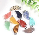 Natural Gemstone Crystal Angel Wing Pendant Rose Quartz Black Onyx Sodalite
