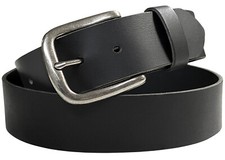 Full Grain Buffalo Leather Casual Belt / Black / 34" with Metal Bucklel 1-1/2" w