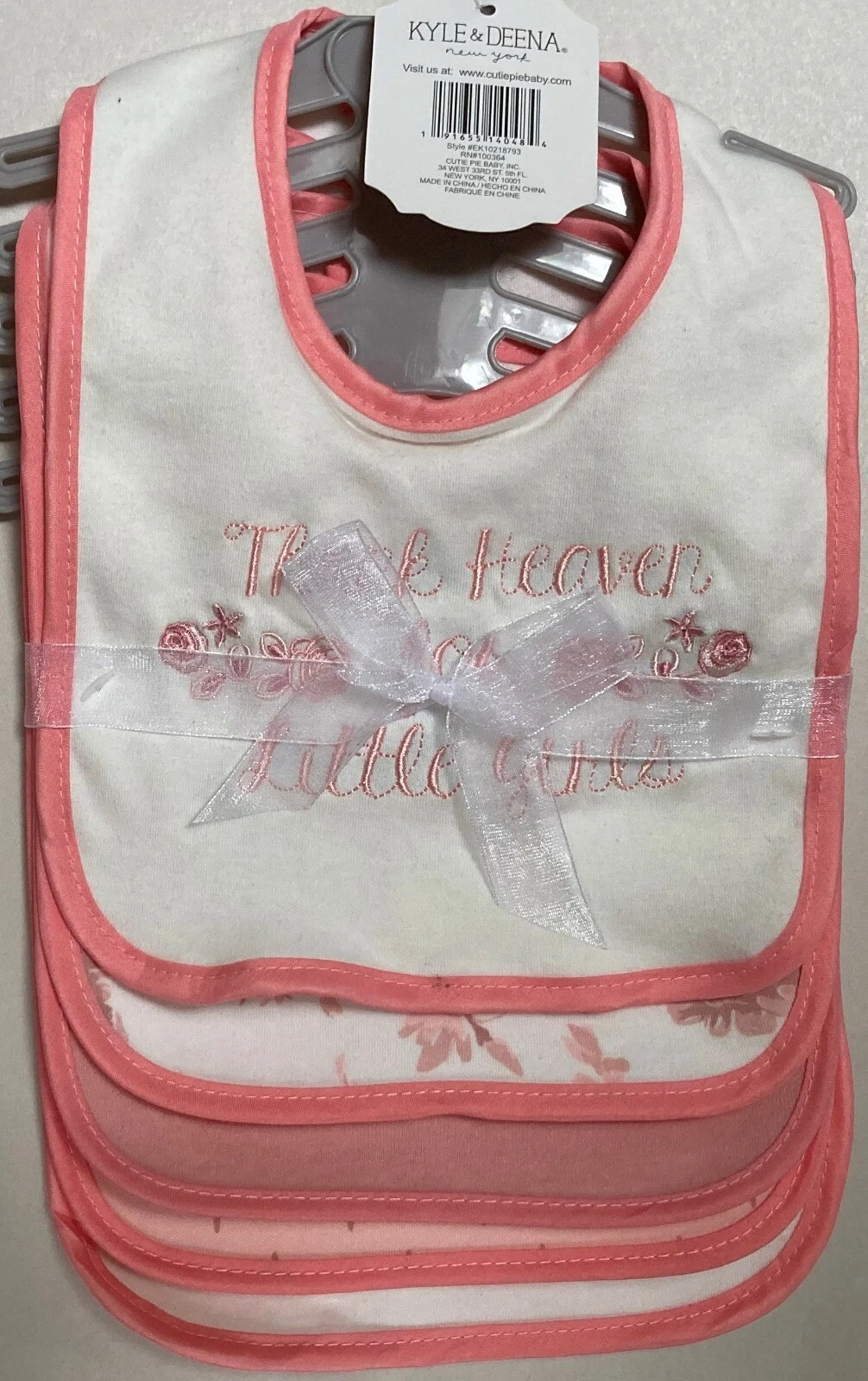 NEW KYLE & DEENA NEW YORK GIRLS 5 PACK PINK/WHITE BABY BIBS