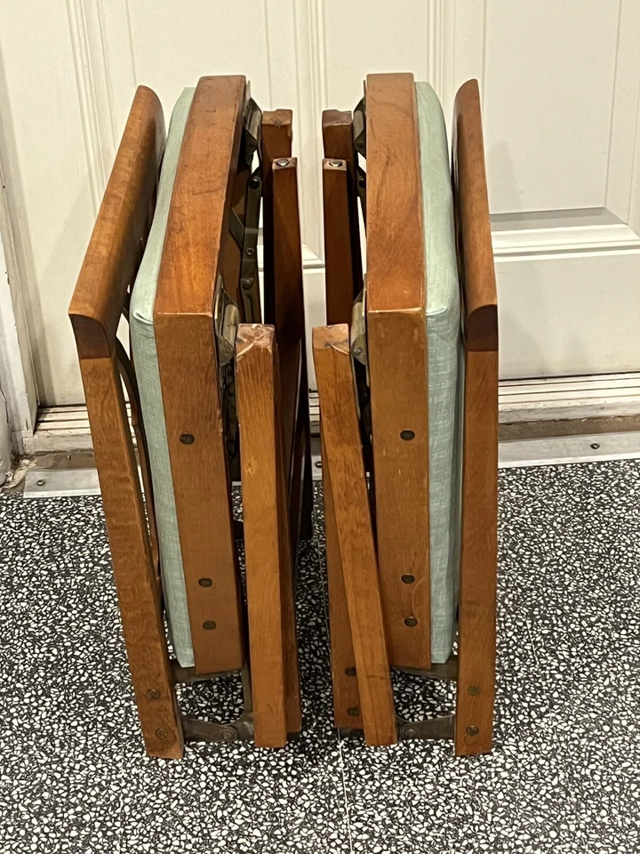 Remolque de viaje LEG-O-MATIC Airstream 2 sillas plegables de madera de colección con bisagras de metal Foto 2 de 4