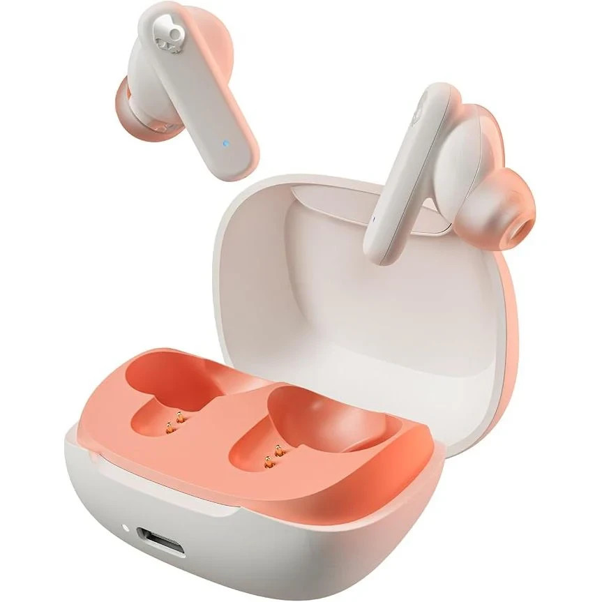 Skullcandy Smokin Buds True Wireless Earbuds IPX4 20h Battery - Bone/Orange Glow