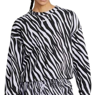 Nike Sweatshirt Zebra Print Black Gray Womens Medium Cropped Long Sleeve Top