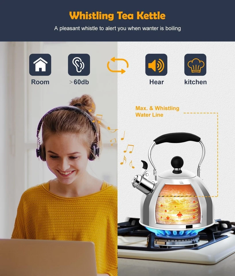 Свистящая плита чайник 3QT из нержавеющей стали для домашней кухни - Изображение 2 из 4