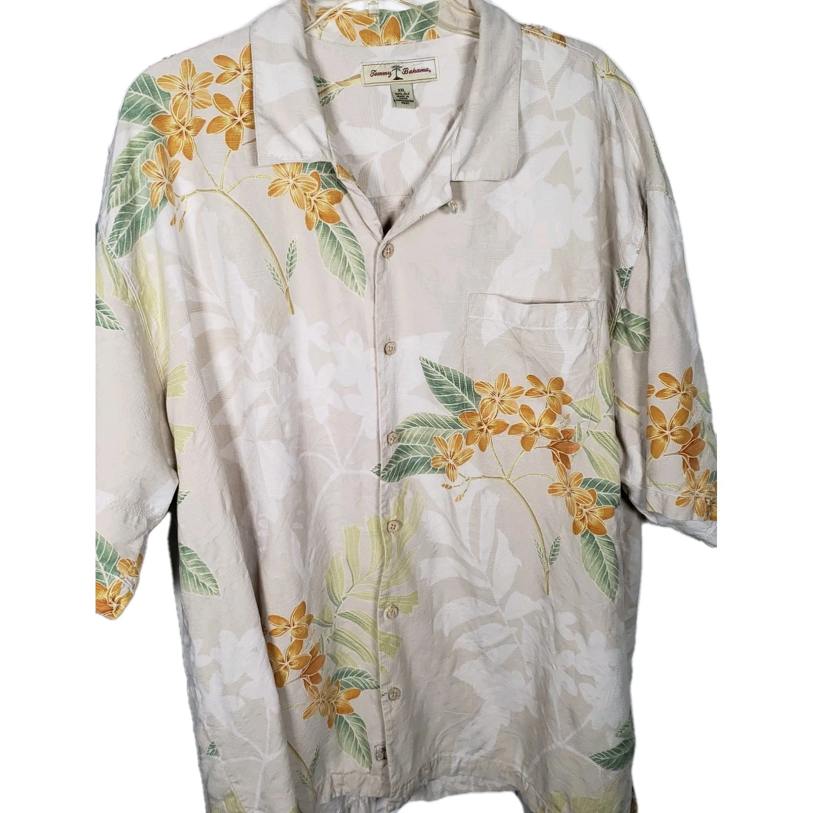 Tommy Bahama Mens XXL Silk Hawaiian Floral Textured Shirt Cream Button Up