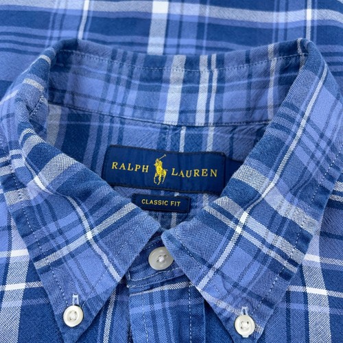 Ralph Lauren Shirt Men Large Blue Button Up Lightweight Oxford Cloth Plaid Dress - Picture 3 of 12