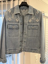 Louis Vuitton Distressed Logo Denim Jacket Men's Blue Short Designer Size 52