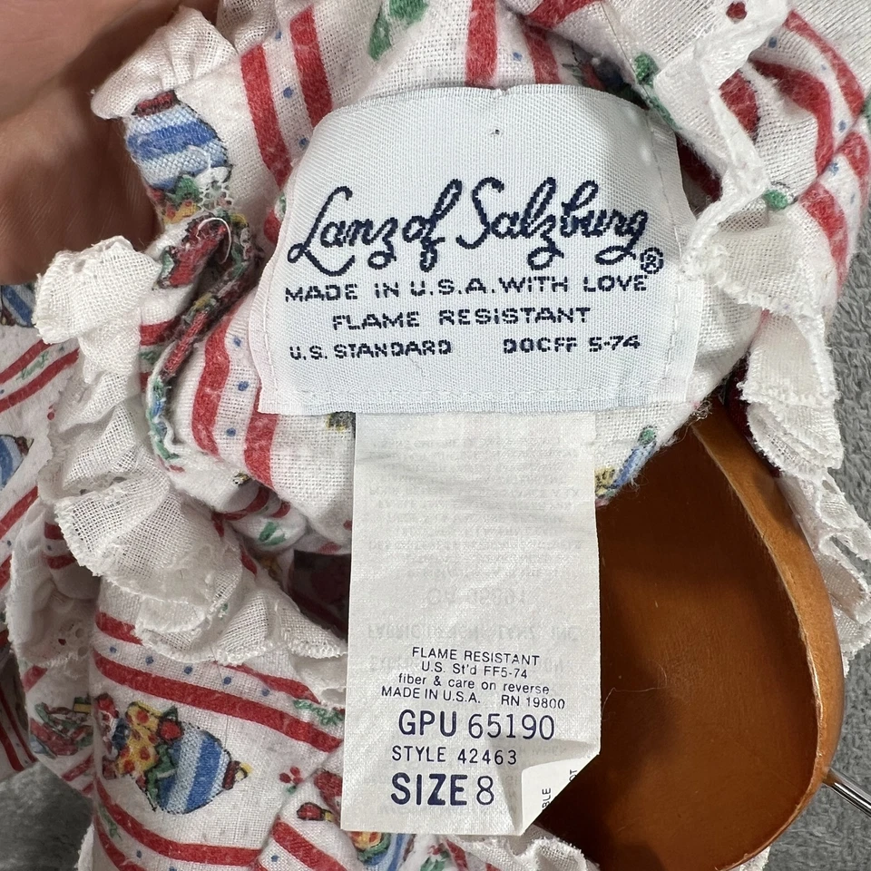 Camisa vintage Lanz of Salzburg juvenil 8 palhaço vermelho branco manga longa babado anos 70 - Imagem 4 de 4