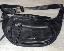 PARFOIS marsupio nero vera pelle toppa borsa da viaggio cintura fianchi