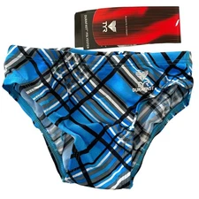 TYR DuraFast Polyester Pacific Plaid Allover Racer Boy Swim Size 24 Black BLUE