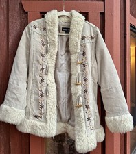 Penny Lane Oscar April cappotto donna L sherpa orlo afgano ricamato giacca scamosciata