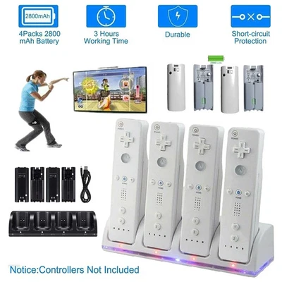 NONMON Ladestation Charging Ladegeräte für Nintendo Wii Remote Controller mit 4 Akkus