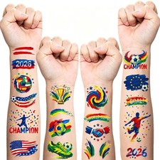 90 Pcs Soccer Tattoos - World Cup Temporary 4.72 x 2.99, Multicolor