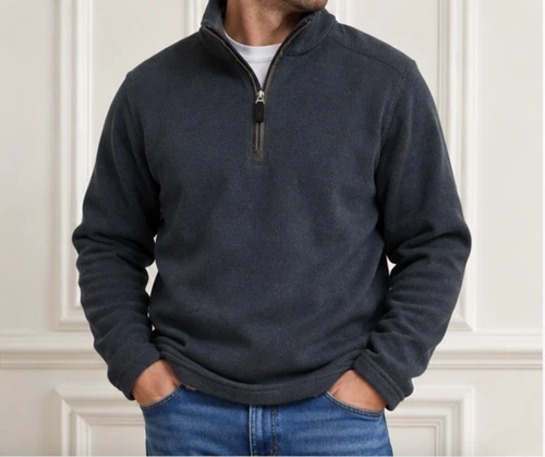 GH Bass Mens Gray Quarter Zip Fleece Lined Sweater Pullover Outdoor Jacket L - product listing photo