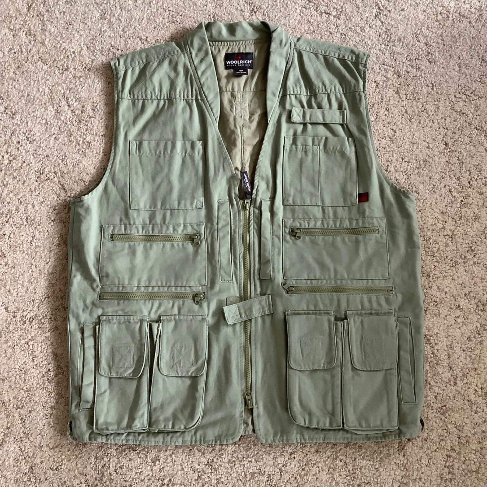 WOOLRICH Elite Series Tactical Mens VEST Size LARGE Sage Green Hunting Fishing 2