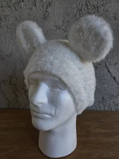 Tokyo Disney Resort SUPER SOFT FURRY Ivory Beret Hat Mickey Minnie Ears US SHIP