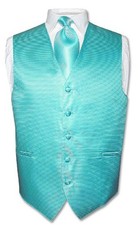 Men's Dress Vest  NeckTie Turquoise Woven Neck Tie Horizontal Stripe Design Set