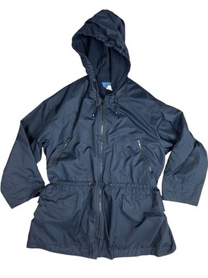 Issey Miyake Windcoat Jacket Men M Navy Hooded Zip Waist Cinch