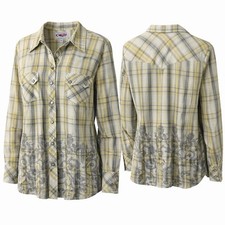 Roper ladies Western Plaid Shirt 1X Snap Button Pearl Studded LS Gray