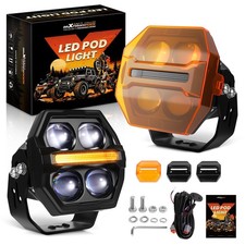Pair 4 Inch Led Driving Lights Spot Beam Amber Drl Offroad Wamber Covers