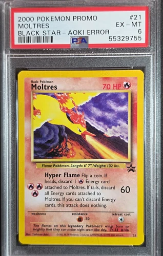 2000 Pokemon TCG Moltres Wotc Promo Black Star #21 Holo Aoki PSA 6