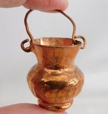 Vintage Miniature Hammered Copper Jug Pot With Handle Dollhouse 1:12 Scale 1"H