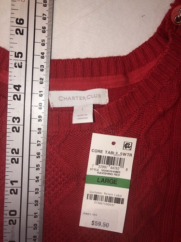 Charter Club L NWT Red Button-Shoulder Sweater Cable Knit MSRP $60 - Picture 2 of 10
