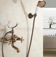 Antique Brass Wall Mounted Clawfoot Bath Tub Faucet w/ Handheld Shower