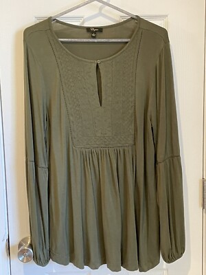 Cupio Women's Olive Green Tunic Size Large Bell Sleeves