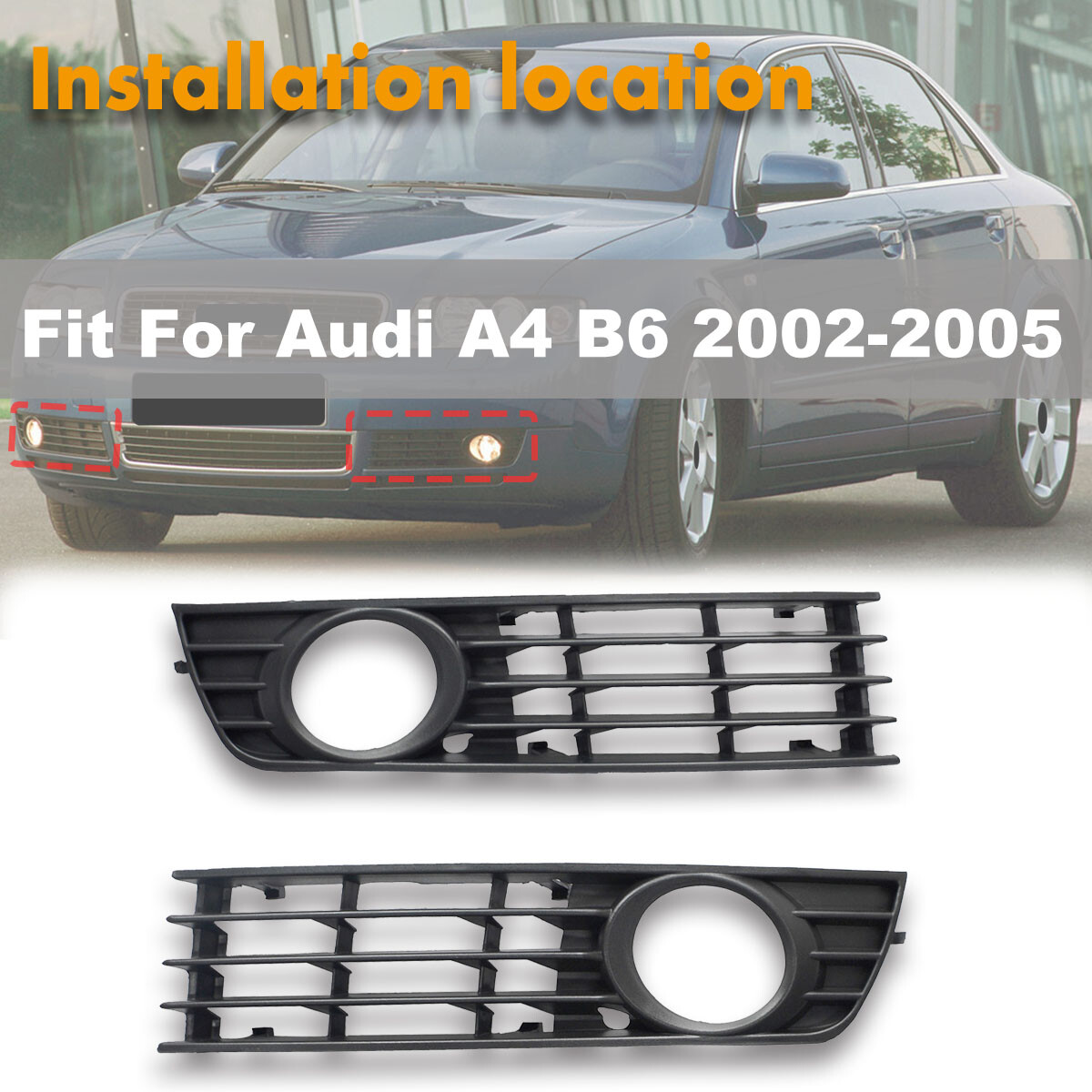 フロントグリル A4 B6 2002-2005 フォグランプグリル グリルバンパー カーフロントバンパーグリル ラジエーターグリ 用A4 用 B6  2002 2003 2004 2005 フロントバンパーサイドフォグライトグリルグリルメッシュハ ブラック Audi A4 B6 セダン フォグライト  グリル ハニカム ... 車のフォグランプグリル A4 B6 2002-2005 フォグランプグリル グリルバンパー カーフロントバンパーグリル