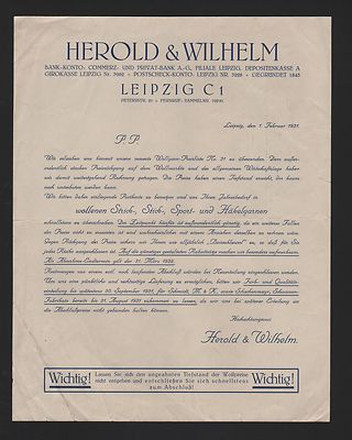 LEIPZIG C 1, Brief + Rechnung 1931/45, Kurzwaren Herold & Wilhelm
