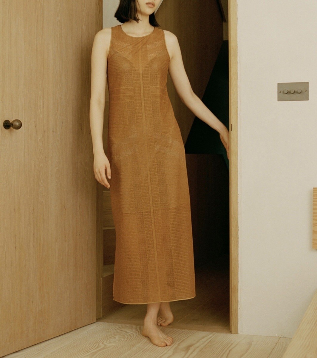 UNIQLO x MAME KUROGOUCHI Mesh Sleeveless Long Dress Brown Size XS