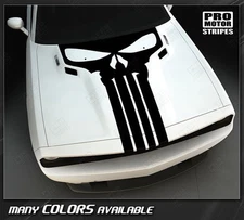Decal for Dodge Challenger 2008-2023 Punisher Skull Hood Stripe (Choose Color)