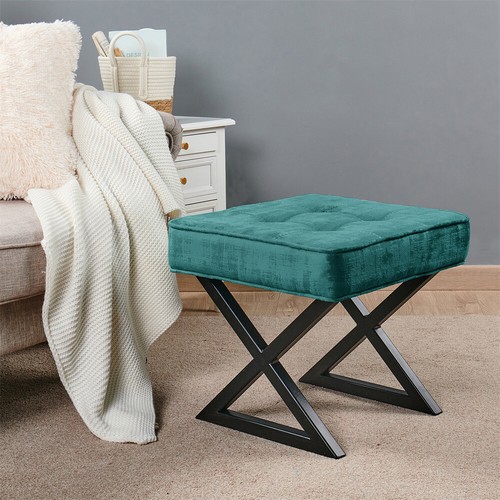 Taburete otomano tapizado de terciopelo para pies asiento de tocador con moderno metal X-Pag 17"" H - Imagen 19 de 107