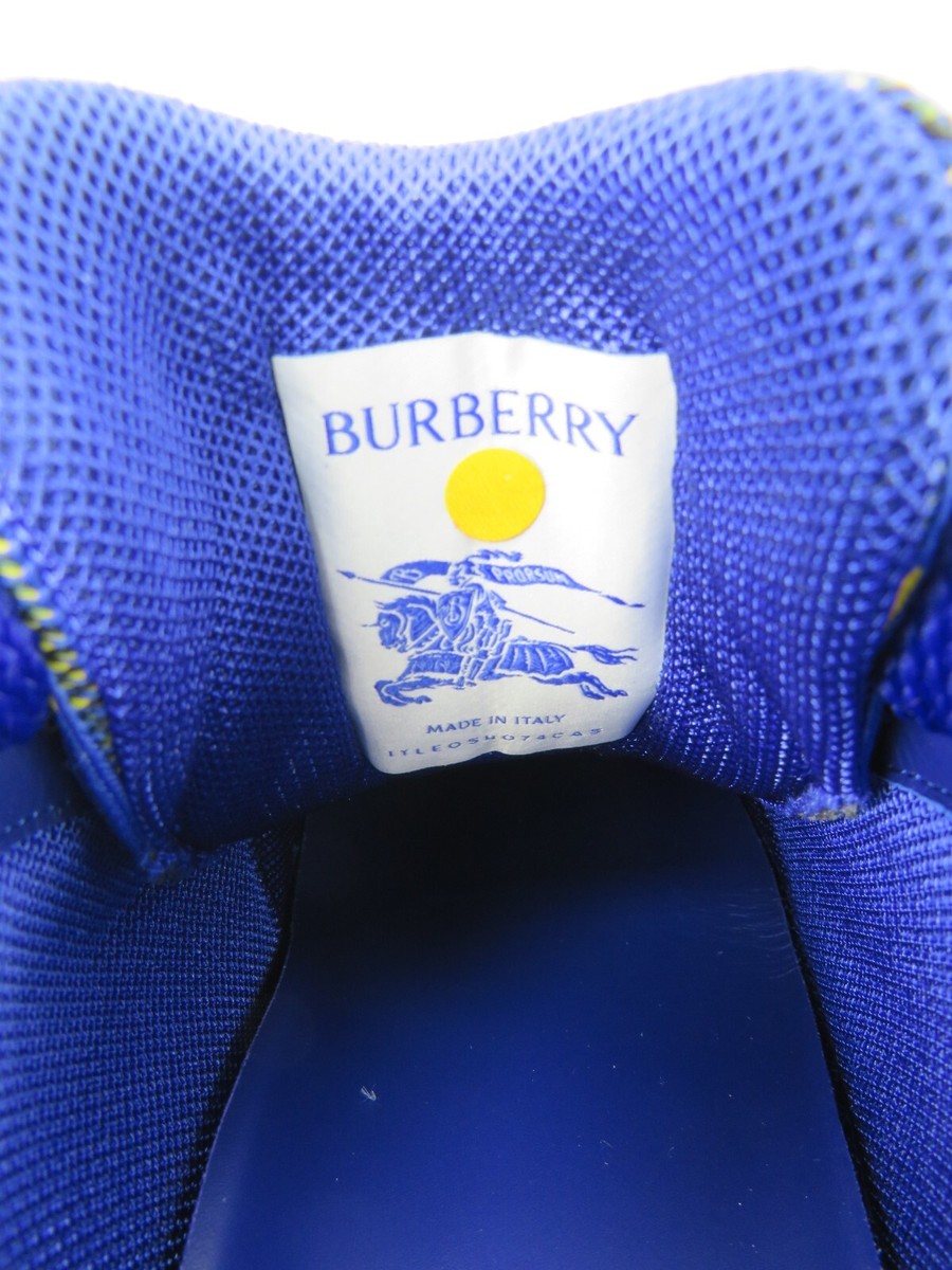NIB BURBERRY BOX NAVY BLUE CHECK CANVAS LOGO PLATFORM SNEAKERS 11 US 44 ITALY NIB BURBERRY BOX NAVY BLUE CHECK CANVAS LOGO PLATFORM  main image 3