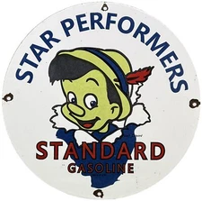 VINTAGE STANDARD GASOLINE PORCELAIN SIGN OIL GAS STATION DISNEY PINOCCHIO