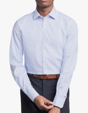 Tommy Hilfiger Men's Slim Fit Twill THFLex Dress Shirt, Blue, M 15,34/35 
