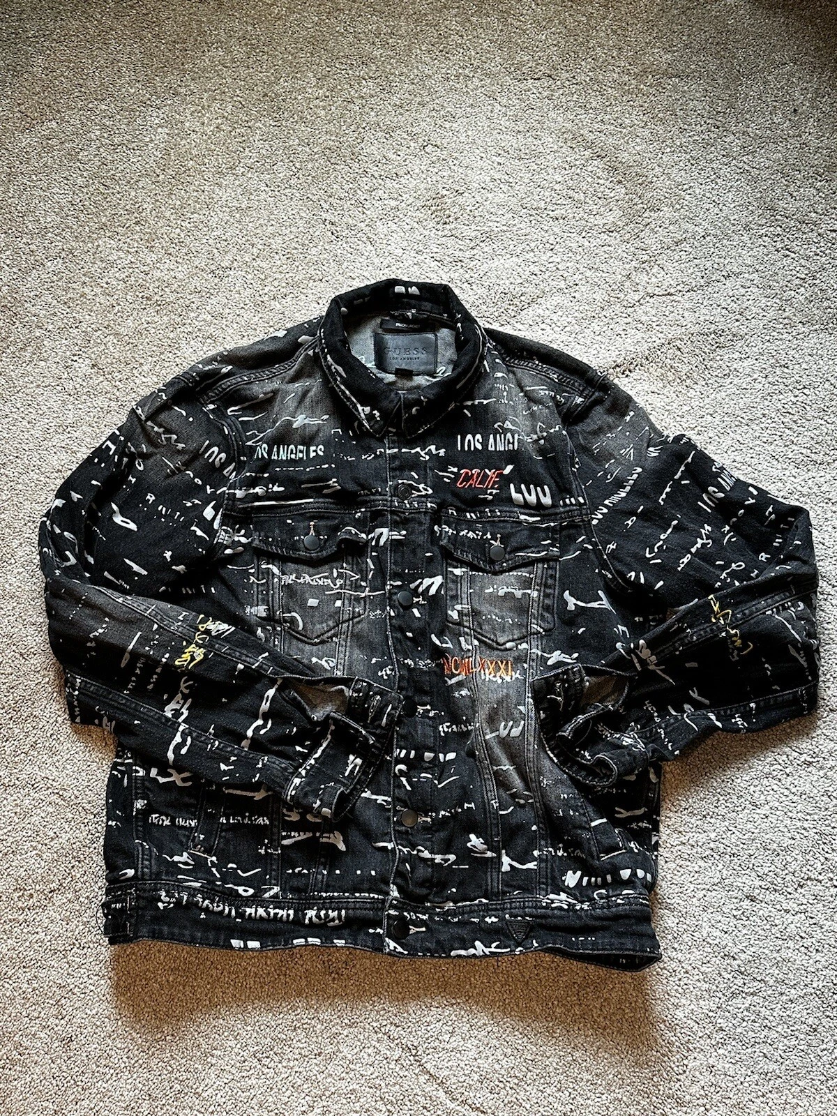 Guess Denim Dillon Jacket Size XL Embroidered Las Angeles California