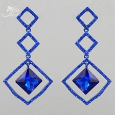 Women Blue Crystal Rhinestone Chandelier Drop Dangle Earrings 02807 Prom