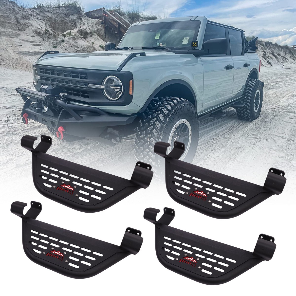 4X EZ-Steps for 2021-2024 Ford Bronco 4 Door Add on OEM Rock Rail