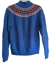 JW Anderson X Uniqlo Sweater Womens Size Medium Blue Wool Fair Isle Mock Neck