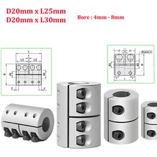 D20 4mm~8mm Bore CNC Rigid Shaft Couplings Clamping Stepper Motor Jaw Coupler